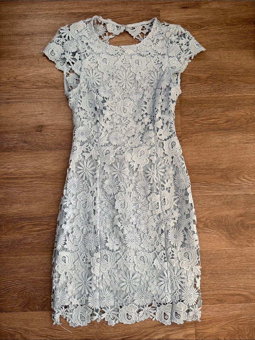 Lulus Elegant backless Women's Lace Sheath Dress - Light Blue